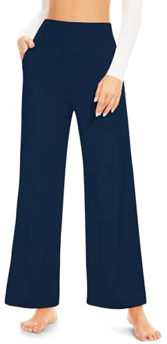 ACTINPUT Yogahose Damen High Waist - Straight Hosen Damen mit Taschen, Weites Bein Schlaghose Flared Leggings Jogginghose Fitnesshose Yoga Trousers für Sports, Workout,Homewear(Marineblau,M)
