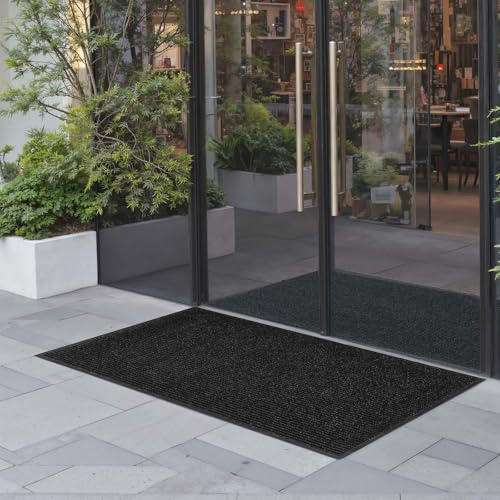 VEVOR Front Door Mat, 1524 x 914 mm Commercial Floor Mat for Indoor and Outdoor, Stylish Stripedd Industrial Carpet with PVC Backing, Heavy Duty Washable Entry Rug for Hallway, Balcony, Garage, Grey