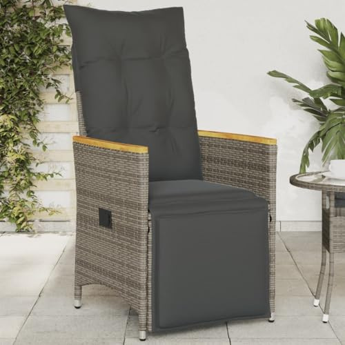 Teenpull Gartensessel Verstellbar mit Kissen Grau, Poly Rattan Loungesessel, Robuster Relaxsessel für Garten Terrasse Balkon, UV-beständig, 110 kg Tragkraft