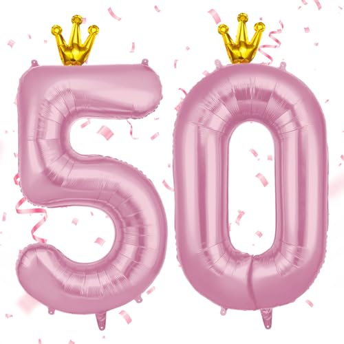 AOOSU Zahlen Luftballon 50 Rosa, 40 Zoll Folienballon 50 Geburtstag Helium Ballon 50, 101cm Luftballon Rosa Zahlenballon 50 Ballon mit Krone für Jahrestag Dekorationen Mädchen Geburtstag Party