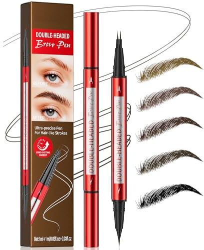 Microblading Augenbrauenstift Wasserfest, Augenbrauenfarbe mit 2 Mikrogabelspitzen & Präziser Pinselspitze, 2-in-1 Augenbrauenstift Härchenzeichnung, Wischfest, Langanhaltend, NatüRlicher (Hellbraun)