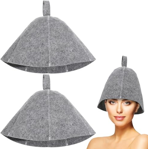 2 Stück Atmungsaktive Saunahaube aus Filz für Finnische Sauna | Leichte, Verdickte Ausführung mit Aufhänge Schlaufe, für Naturhaar und Extensions, Geeignet für Hot Springs