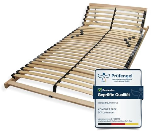 Sleepneo Lattenrost 90x190, Kopfteil verstellbar, Ergonomischer 7-Zonen-Lattenrost, Buchenholz, 28 Latten, Selbstmontage, hohe Traglast bis 150Kg