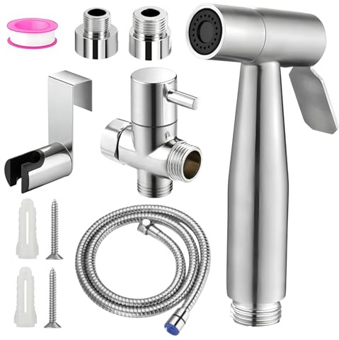 Menibeuty Kit Douchette WC, Solution d'Hygiène Intime, Douchette Toilette WC Adaptable Robinet, Nettoyage Postopératoire et Soins Animaux, Connexion G1/2-3/8 avec Tuyau 150 cm