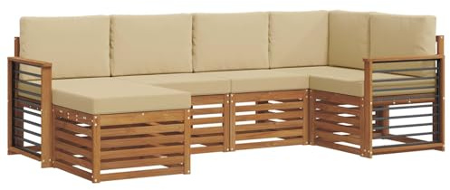 vidaXL Sofagarnituren 6 pcs Natur und Beige Massivholz Akazie, Gartenlounge, modernes Outdoor-Sofa, strapazierfähige Möbel, Terassenkomfort-Set
