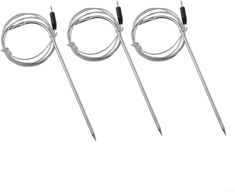 ZAMETTER 3 Pack BBQ Thermometer Probes with DC2.5 Connector for Pellet Grill Oven 4.26ft High Temp PTFE Wire Stainless Steel Meat Sensor up to 572F