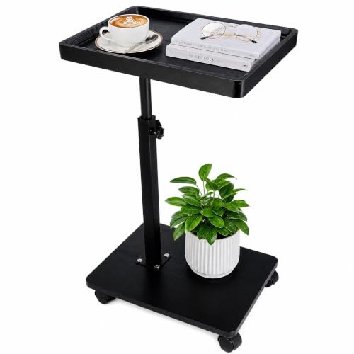 Shilanmei C Shaped Side Table Adjustable Height Wheeled Sofa Table Black | 360° Rotating TV Tray, Movable Nightstand Small Coffee Table, Suitable for Living Room and Bedroom 15.7 X 11.8 X 31.5