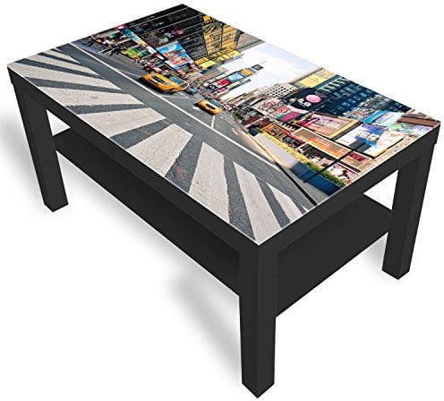 DekoGlas Beistelltisch Couchtisch 'Street of New York' Sofatisch mit Motiv Glasplatte Kaffee-Tisch, 90x55x45 cm Schwarz