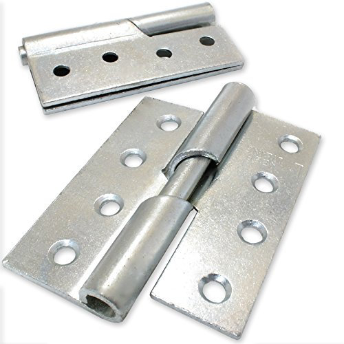 Pair of Heavy Duty Left Handed Rising Hinges 100mm/4 Thick Silver Zinc Plated Steel Lift Off Door Hinge