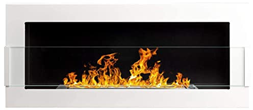 Bio Ethanol Fire BioFire Fireplace Modern 900 x 400 White with glass Wall - Mounted Alcohol Fireplace