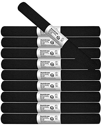 Wasserfestes Bastelkrepp, 32 g/qm, mit einer Dehnung von 55 %, 50 cm x 2,5 m gerollt, 10 Rollen, schwarz