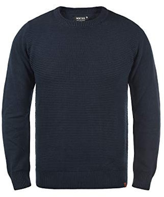 Indicode Ricardo Herren Strickpullover Grobstrick Pullover mit abgesetztem Strickmuster, Größe:L, Farbe:Navy (400)