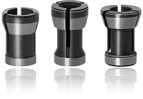 Mesee 3 Pieces Router Collet Chuck, 6mm 6.35mm 8mm Router Bit Collet Chuck Clamping Adapter for Woodworking CNC Engraving Trimming Carving Machine Tool