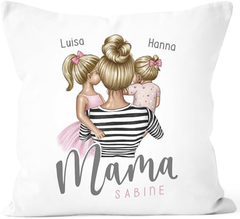 SpecialMe® Kissen-Bezug Mama Tochter Sohn - personalisierbar mit Namen - Geschenk zum Muttertag Weiss 40cm x 40cm