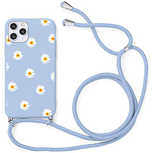 Yoedge Handykette Handyhülle für Samsung Galaxy A70 Hülle mit Band 6,7, Blumen Muster Design Aesthetic Schutzhülle mit Kordel zum Umhängen TPU Silikon Stoßfest Handytasche Kette Cover, Gänseblümchen