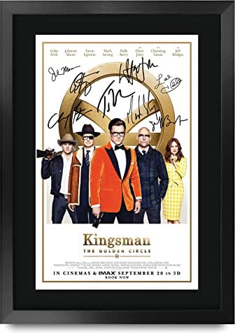 HWC Trading FR A3 Kingsman The Golden Circle Taron Egerton, Colin Firth Geschenke Geduckter Poster Signiertes Autogramm Foto für Fans von Film Memorabilien - A3 Framed