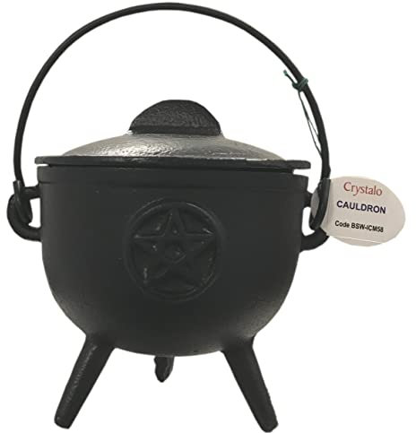 Crystalo - Pentagram Cast Iron Cauldron with Lid Size-4