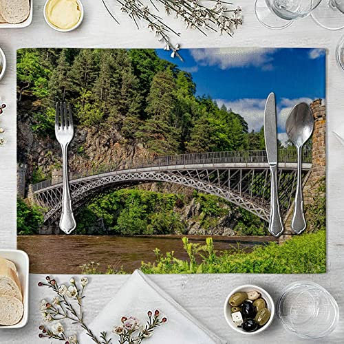 Gualiy Platzset Quadratisch 8er Set, Platzdeckchen Rutschfest 42 x 32 cm Fluss und Brücke Tischset Für Runde Tische