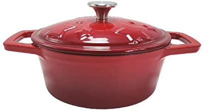 Grillfürst Dutch Oven Sternentöpfchen 1,2 Liter - roter Gusseisen Bräter mit Henkeln und pflegeleichter Emaillierung, ovaler Schmortopf für Grill und Herd