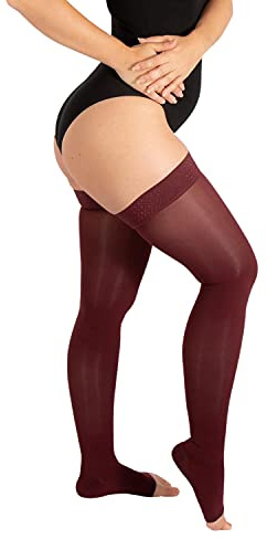 RIEMTEX PREMIUM Kompressionsstrümpfe Schenkel CCL2 offene Spitze 3230 | 6 Farben | 23–32 mmHg | PREMIUM Serie 3230 | Caramell/Burgundy/Schwarz/Brown/Navy/Anthrazith | komfortabel für den Alltag