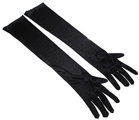 Lansonee 52CM Long Satin Evening Gloves - Opera & Prom Gloves in Black