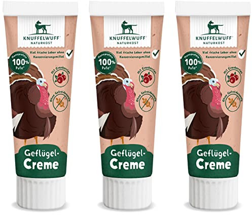 Knuffelwuff Tuben Snack Hunde Leckerlis Pute 3er Pack - mit extra viel frischem Fleisch - ohne Konservierungsmittel, ohne Zusatz von Zucker und Getreide - Ideal auch für Welpen - Made in Germany