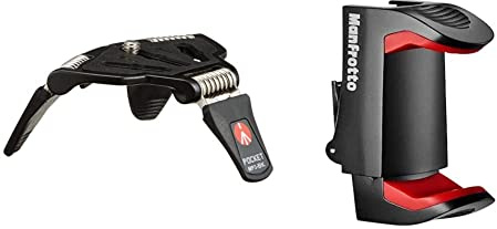 Manfrotto MP3-BK Trépied de Poche Noir 1,5 kg & MCPIXI - Pince Universelle pour Smartphone, Version Pro