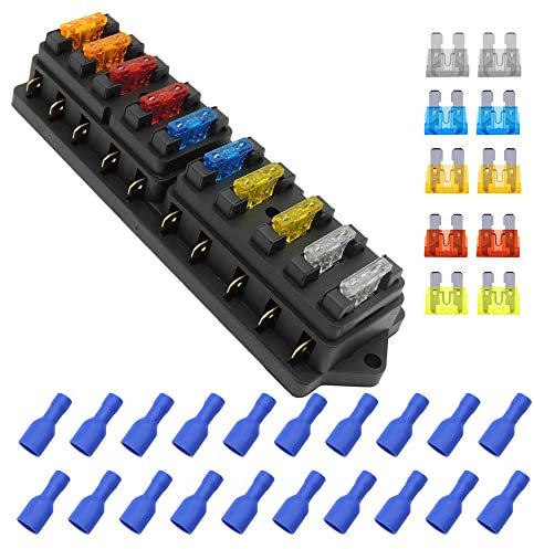 HISports 10 Fach Wasserdichter Sicherungshalterkasten,Blade Sicherungskasten – mit Fahrzeuge mit Sicherungen (5A,10A,15A,20A,25A) Sicherungskasten mit Klemmen und Feuchtigkeitsgeschützter Abdeckung