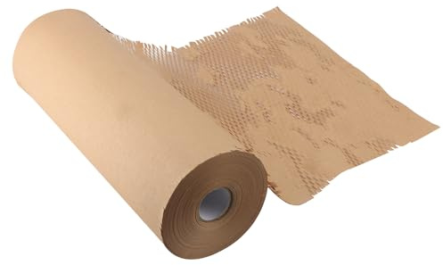 ZEONHAK 38 cm x 50 m Wabenpapier Verpackungsrolle, Wabenpolsterung Wrap Rolle, braunes Kraftpapier Wabenverpackungspapier, Verpackungschips für Umzug, Versand, Verpackung