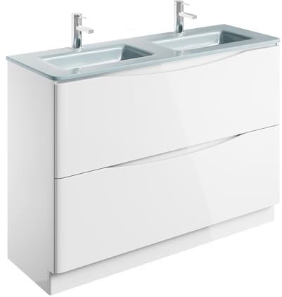 Go Bathrooms Eaton 1200mm Floor Standing White Vanity Unit Includes Double White Glass Basin Gloss Finish Bathroom Furniture Storage Sink Unit