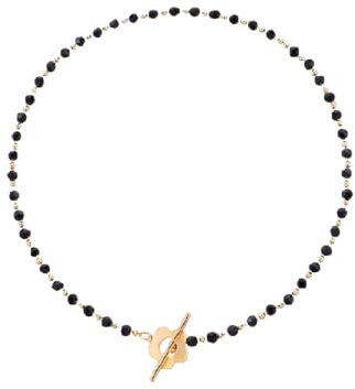 Collier de perles en cristal de verre Collier de cristal noir Collier floral Collier à longue chaîne Collier en forme de cœur Collier à pendentifs Bijoux de fête pour femmes et filles (Fleurs)