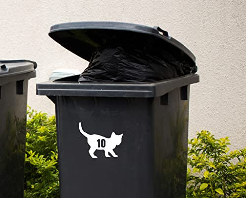 3 x Wheelie Bin Numbers Kitten Cat House Number Vinyl Decal Stickers Recycling Box Sign