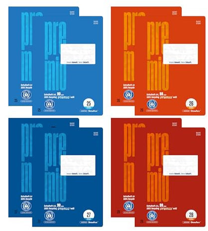 Staufen premio Schulhefte Set - DIN A4, 32 Blatt, Schulstartpack (LIN 25, 26, 27, 28), jeweils 2 Stück