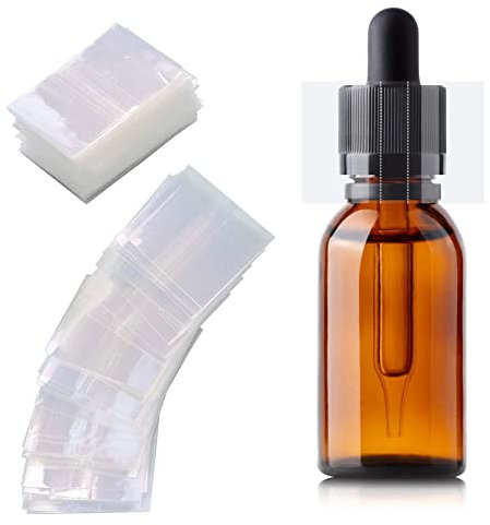 Schrumpfband, 500 Stück 45 x 30 mm transparente perforierte Schrumpfbänder PVC-Wärmeschrumpffolien-Dichtungsbänder für ätherische Ölflaschen,Flaschenkappen-Durchmesserbereich 3/4 Zoll bis 1 Zoll