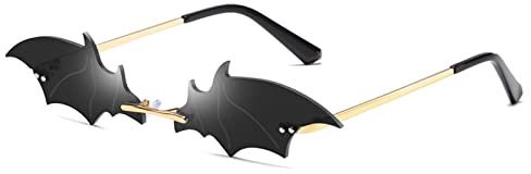 YUELUQU Feuer Flamme Sonnenbrille für Frauen Rimless Party Nette Abschlussball Halloween Gläser Mode Welle Rimless Gläser Für Frauen Männer... (bat schwarz1)