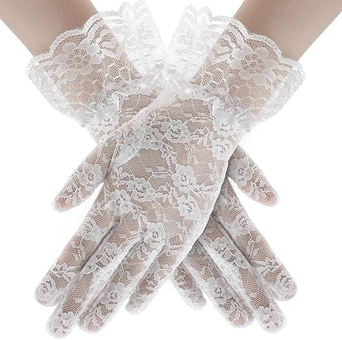 anpiwshjo White Lace Gloves for Tea Party Cosplay Wedding Halloween Prom, Costume Glove, Evening Dress Gloves for Women Wedding, Bridal, 1950s Accessories, Opera, Evening, Masquerade, Fancy