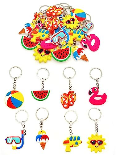 JZK 32x Porta chiavi portachiavi per festa piscina pensieri bomboniere regalini omaggi regalo ringraziamento per ospiti bambini, accessori decorazioni per feste tema spiaggia hawaiano pensierini