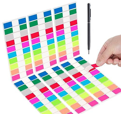 Agoer 1200 Blätter Haftstreifen, Klebezettel Haftmarker, Klein Haftnotizen Index Tabs, Page Marker Sticky Notes Transparent für Studieren, Büro, Schulplaner, Memo (10 Farben)