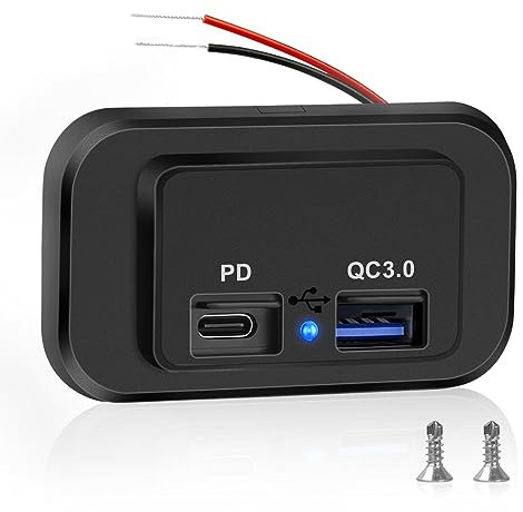 Sweetone Prise USB 12V/24V Voiture Camping Car Bateaux - Type C et QC3.0 Charge Rapide LED
