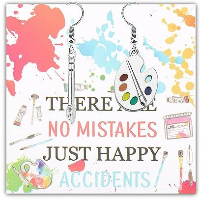 PLITI Artist Gift Art Teacher Gift Painter Gift There Are No Mistakes Just Happy Accidents Paint Palette Brush Earrings (palette brush earringU)