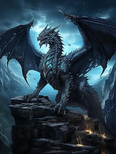 Diymood DIY Diamond Painting Drache Kit – 5D Diamant Bilder Landschaft für Erwachsene | Kunstvolle Strass Stickerei Sets für Home Dekoration | 30X40 cm Wanddekoration