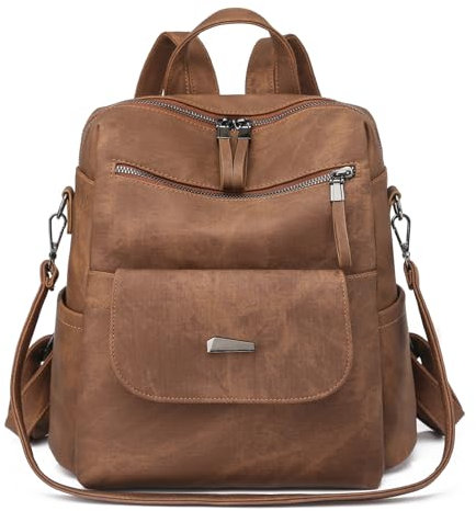 Puwuzixi Women Backpack Waterproof Anti-Theft Lightweight PU Fashion Travel Multipurpose Convertible Purse Shoulder Bag Handbag Backpack Caramel Brown