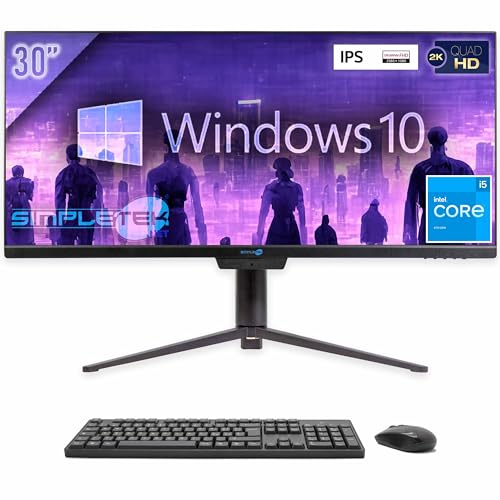 SIMPLETEK – All in One 30 2K UltraWide i5 Windows 10 Pro | 16GB RAM 480GB SSD | Wifi 6 + Bluetooth 5.2 and Webcam | With Swivel & Tilt Base