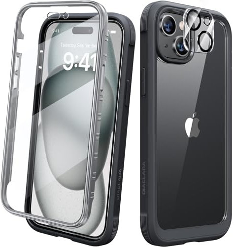 Diaclara for iPhone 15 Plus Case, Full Body Rugged Case with Built-in Touch Sensitive Anti-Scratch Screen Protector + Glass Camera Lens Protector for iPhone 15 Plus 6.7 (Black)