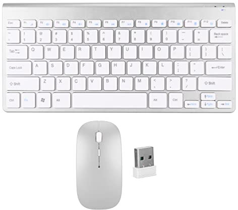 Kit Clavier et Souris sans Fil Intelligent, pour Bureau, Salle de Classe et Voyages, Compact et étanche, Indicateur LED Silencieux, économie D'énergie (Silver)