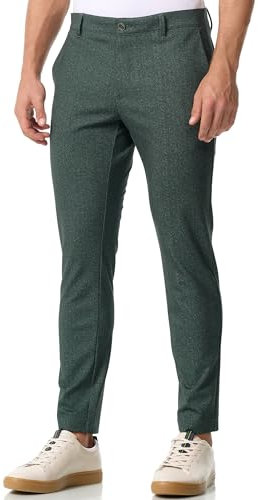 JEFF Herren JFLuke Stoffhose mit 4 Taschen | Stretch Hose Herrenhose für Männer Green Herringbone, 30/34