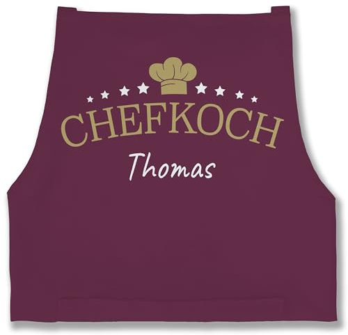 Schürze - Kochschürze Herren Männer - Chefkoch mit Name I Geschenk für Koch - 85x69 - Aubergine - gifts for grandparents schürzen küche kochen chef männerschürzen kochschuerze