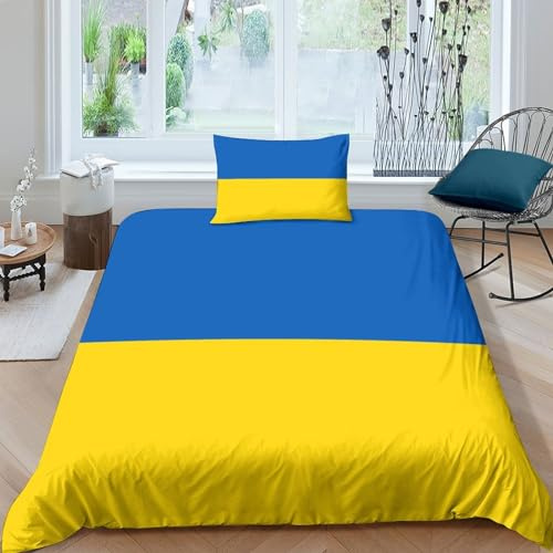 AAHARYA Flaggege von Ukraine 3D Bettwäsche Nationale Flaggege Muster Mikrofaser Bettbezug Mit Reißverschluss Und Kissenbezug,für Kinder Erwachsener Single（135x200cm）