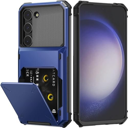 Draamvol for Samsung Galaxy S22 Case with Card Holder Slots Armor Shockproof Flip Wallet Case Hard PU Back Soft TPU Inner Bumper Cover for Samsung Galaxy S22 Phone Case, Blue