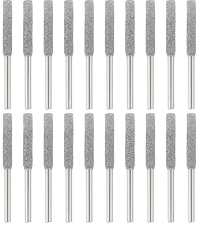 Bowarepro 5/32 4mm Chainsaw Sharpening Grinding Stone Bit Burr, Chain Saw Sharpener Tool, Chainsaw Sharpener File for Chainsaw Jade Gem Stone Carving (20PCS/Silver)
